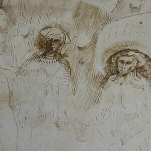 1960 Original Signed Elbert Weinberg Sketch Art Sara & 3 Angels